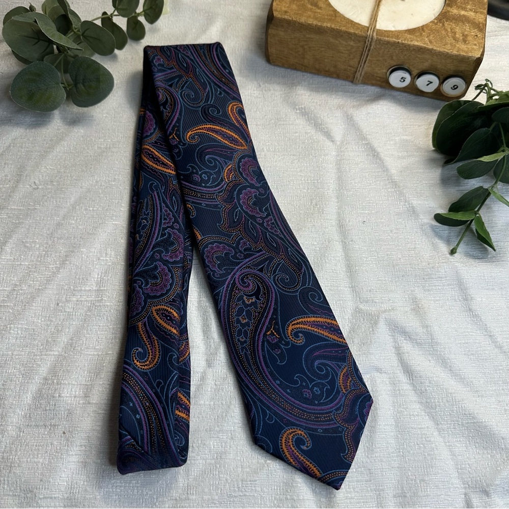 Stacy Adams Navy, Purple, and Orange Paisley Tie